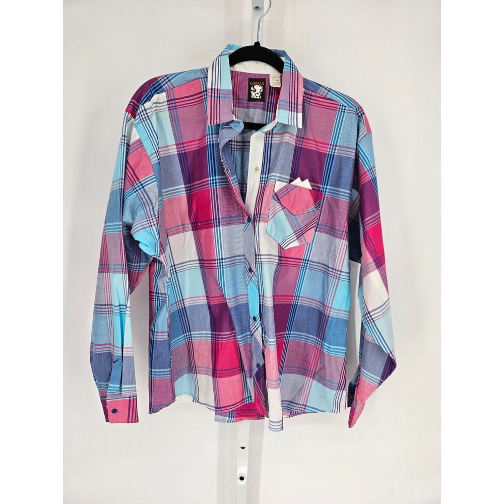 Karman Multicolored Plaid Long Sleeve Dress Shirt Size 15/16